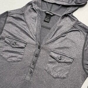 Marmot Women Gray Heather Hooded Henley Long Sleeve Roll Tab Shirt Small SCC-214